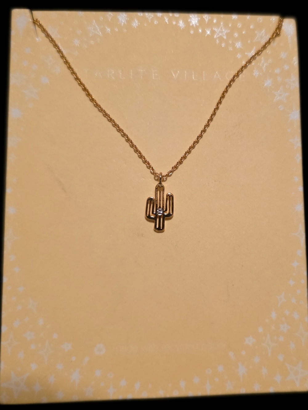 Goldtone Cactus Pendant Necklace